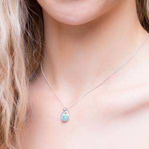 Pendentif Baiser Vintage en Larimar Fait Main, Plaqué Or sur Argent Sterling, Bijou Cadeau pour Femme, Pierre de Naissance et de Fiançailles - Product Image 5