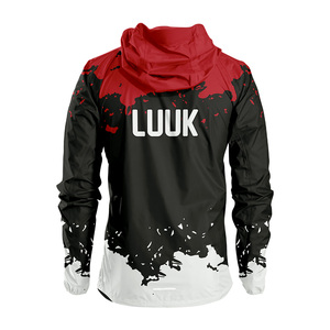 Chaqueta Cortavientos con Capucha para Hombre, Roja, Negra y Blanca, con Estampado por Sublimación, Resistente al Viento, Deportiva, con Cierre de Cremallera, para Otoño - Product Image 3