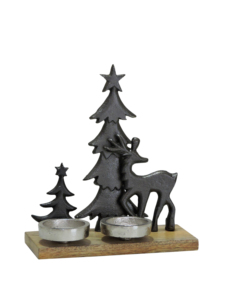 Artesign Porte-bougie double en aluminium nickel noir mat, motif sapin de Noël et renne, durable, moderne, décor de table festif pour les fêtes - Product Image 3