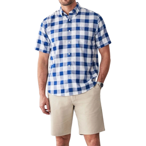 เสื้อเชิ้ตแขนสั้นลายตารางหมากรุกสำหรับผู้ชาย ผ้าฝ้ายทอลายสก็อต สวมใส่สบาย น้ำหนักเบา ระบายอากาศได้ดี เหมาะสำหรับฤดูร้อน รับผลิตแบบ OEM ODM ขายส่ง คอตั้ง - Product Image 2