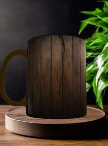 Taza de madera con textura antigua, diseño de veta larga, estilo clásico, taza de madera pulida digitalmente - Product Image 2