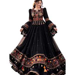 HOT SELLING WEDDING and PARTY WEAR AFGHAN SALWAR KAMEEZ for WOMEN Premium Quality Sequined Lace Appliques Ruffles Slim Fit - Product Image 1