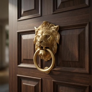Brass Lion Head <b>Door</b> Knocker Ring Traditional Design Durable Entry Furniture Handle - Product Image 3