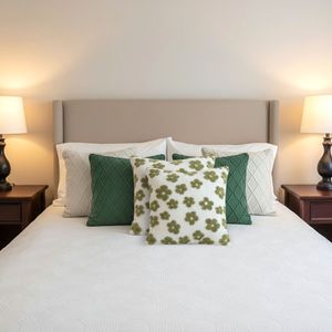 Juego de 6 Fundas de Almohada de Punto Trenzado con Diseño de Diamantes SOGA, Verde Bosque y Crema - Decorativas y para Cojines - Product Image 4