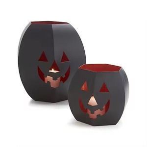 Portavelas de metal de la más alta calidad con forma de calabaza, decoración de Halloween, faroles iluminados para interiores, juego de dos. - Product Image 4