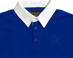 Polo de rugby personnalisé pour homme, bleu royal et blanc, à blocs de couleur, manches longues, respirant, coupe classique, vêtements de sport pour adultes - Product Image 3