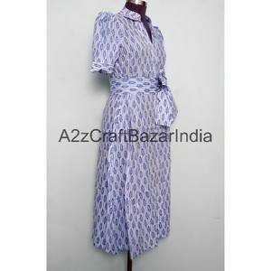 Vestido Midi de Mujer Ecológico 100% Algodón con Estampado Floral, Cuello en V, Mangas Cortas, Bolsillos, Decoración de Botones, Casual de Oficina - Product Image 5