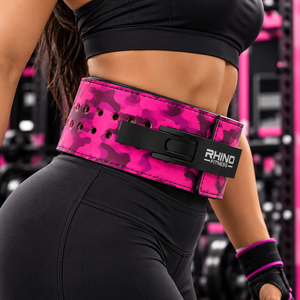 Rhino Fitness Pink Camo Neoprene Weightlifting Belt Adjustable Lever Buckle Professional Protection Wrap-around <b>Waist</b> Support - Product Image 2