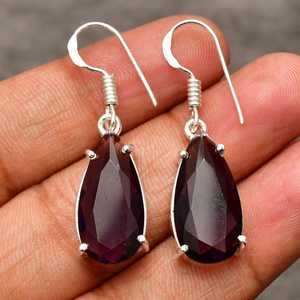 Boucles d'oreilles pendantes en améthyste faites à la main, argent sterling 925, bijoux en pierres précieuses, pierre naturelle violette, boucles d'oreilles pour femmes, cadeau - Product Image 1