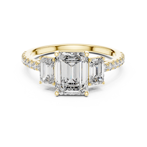 Bague de fiançailles de luxe en moissanite taille émeraude à trois pierres, en argent sterling, sertie à griffes, pour femme - Product Image 1