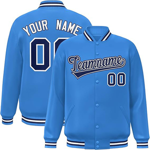 Chaqueta Universitaria Azul Cielo con Logotipo Personalizado al por Mayor, Chaqueta Bomber Unisex para Hombre, Personalizada con Nombre de Equipo y Número, Chaqueta Letterman de Béisbol con Cierre Completo - Product Image 1