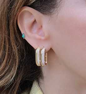 Double Dipped <b>Hoop</b> <b>Earrings</b> 14k 18k <b>Solid</b> Gold Pave Round Lab Grown Diamond Modern Luxury Huggie <b>Earrings</b> For Women Manufacturer - Product Image 2