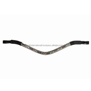 Diadema Profesional de Cuero Acolchado con Cristales de Alta Calidad Hechos a Medida, Decorativa con Forma de Onda Profunda y Pedrería Brillante para Caballo - Product Image 4