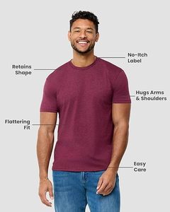 T-shirt en coton bordeaux pour homme, manches courtes, col rond, jersey décontracté, couleur unie, tee-shirt uni - Product Image 2
