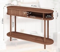 Console moderne en bois massif avec étagère de rangement, design mi-siècle, pour couloir, entrée, salon