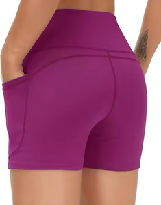 Shorts de yoga sans couture à taille haute pour femmes, séchage rapide, élastiques, décontractés, avec motif uni pour le sport - Product Image 2