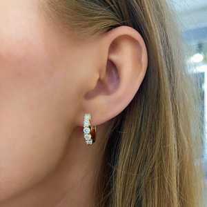 Diamond Huggie <b>Earrings</b> 14k 18k Solid Gold 14 mm Shared Prong Set Round Cut Lab Grown Everyday Wedding Modern <b>Hoops</b> Wholesale - Product Image 1