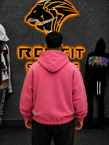 Sweat-shirt à capuche rose personnalisé pour homme avec fermeture éclair, imprimé pailleté et strass, style streetwear, coupe oversize, idéal pour l'automne - Product Image 2