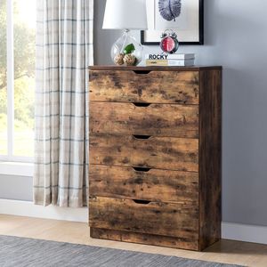 Comò camera da letto in legno invecchiato con 5 cassetti cassettiera - Product Image 1