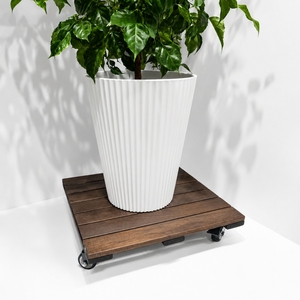 Caddy de jardinière en bois dur rond de Style Vintage verrouillable roues en caoutchouc en bois Durable 14 pouces non revêtu pour le stockage de pots de jardin à la maison - Product Image 3