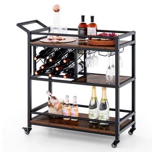 Carrello da Bar a 3 livelli per la cucina di casa con portabottiglie e portabicchieri su ruote eleganti armadi da Bar - Product Image 1
