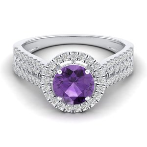Bague de fiançailles REYES en or rose massif 14 carats certifiée IGI avec diamant et améthyste taille ronde, bijoux fins pour femme - Product Image 5