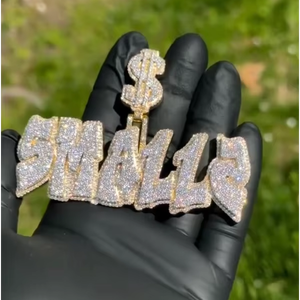 Pendentif personnalisé en argent 925 plaqué or jaune 18 carats avec lettres, serti de moissanite VVS, testée comme du diamant, style hip-hop, bijoux fins pour hommes - Product Image 1