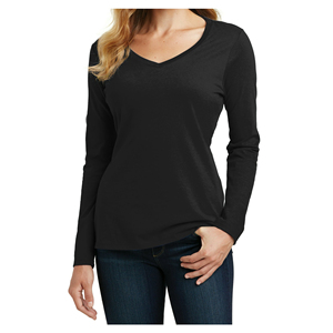 Manufacturer's High Street Women's Casual T-Shirts Black Long Sleeve V-Neck High Quality Cotton Breathable - Product Image 1