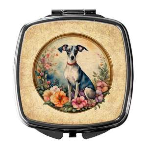 Lévrier italien Fleurs Miroir de maquillage de voyage compact Cadeau design pliable pour femmes et filles - Product Image 1