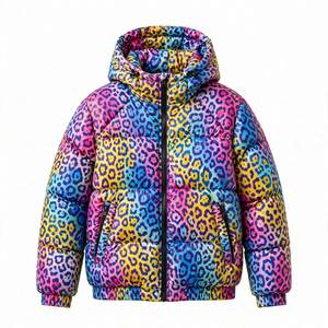 Rainbow Leopard Print Hooded Bomber Jacket <b>Men</b> Winter <b>Thick</b> <b>Fleece</b> Zipper Closure Streetwear Coat - Product Image 2