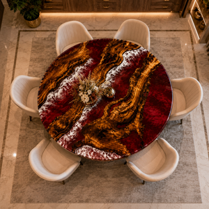 Luxury Red <b>Epoxy</b> Resin Modern Eco-Friendly Round <b>Coffee</b> <b>Table</b> River <b>Table</b> Custom Made Diwali Tabletop Installation - Product Image 2