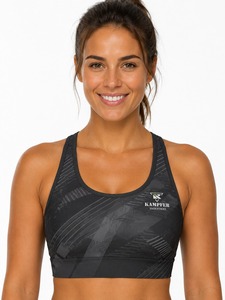 Soutien-gorge de sport pour femme en cuir, avec coussinets amovibles, effet liftant, logo frontal, dentelle respirante, compression, écologique, maintien moyen - Product Image 6