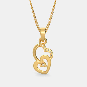 Collier pendentif de luxe en or jaune 14 carats avec double cœur floral et diamant de laboratoire taille brillant rond - Product Image 4