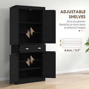 "Modern Freestanding <b>Kitchen</b> <b>Pantry</b> Cabinet 72" Black Aluminum & Solid Wood Glass Door MDF Wood Style" - Product Image 5