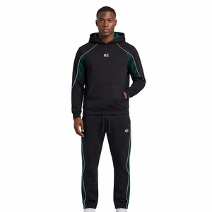 Ensemble de sweats à capuche en coton épais personnalisés, ensemble deux pièces, logo brodé personnalisable, passepoil contrasté, survêtement pour homme - Product Image 1