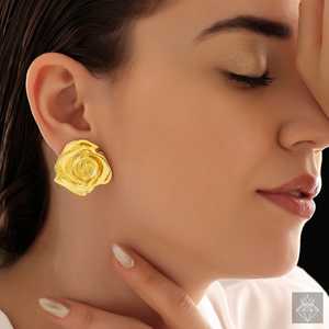 PRAO Golden Rose Flower Stud Pendientes Joyería fina antideslustre - Product Image 1