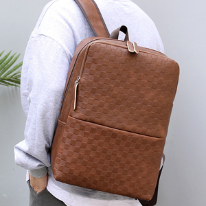 Roziv Sports Brown Genuine <b>Leather</b> <b>Laptop</b> <b>Backpack</b> Diamond Lattice Pattern Water Resistant Unisex Softback Buckle Closure Luxury - Product Image 2