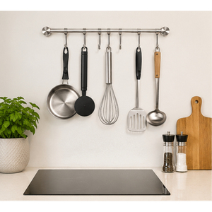Stainless Steel Wall Mounted <b>Kitchen</b> Utensil Rack Space-Saving Rail System with Sliding <b>Hooks</b> for Pots Pans & Cooking Tools - Product Image 6