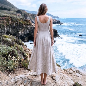 Vestido de cuello cuadrado sin mangas para mujer, estilo línea A, para verano, playa, vacaciones, talla grande, ropa de lino, precio al por mayor - Product Image 2
