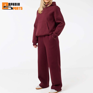 Ensemble de survêtement d'hiver personnalisé 100 % coton pour femme, comprenant un sweat à capuche oversize en molleton et un pantalon de jogging à jambes larges, ensemble de survêtement pour femme - Product Image 1