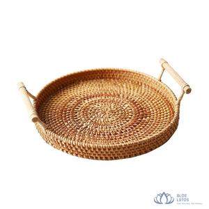 Premium Modern Foldable Round Rattan Woven Food Grade Tray <b>for</b> Elegant Bathroom and Desk Display Easy Serving Food Storage - Product Image 1
