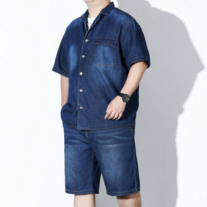 New Fashion Custom Logo Distress Denim Embroidery Acid <b>Wash</b> Streetwear Casual Tracksuit Vintage Hoodies & Shorts Set for Men - Product Image 5