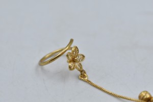 <b>Gold</b> Plated Brass Hand Chain <b>Adjustable</b> Bangle Floral Beaded Rings Chain link <b>Bracelet</b> for Women Party Jewelry - Product Image 3