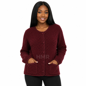 Cardigan en laine tricoté à col rond et manches longues, minimaliste, à simple boutonnage, avec logo personnalisé en acrylique HMR Sisterhood Sorority - Product Image 1