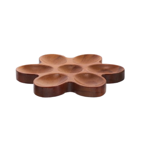 Handmade Acacia Wood Egg Holder Tray Flower Shape Dark Brown <b>Kitchen</b> <b>Rack</b> for Serving Trays - Product Image 1