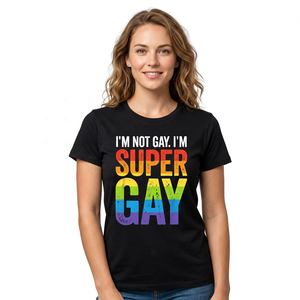Camiseta I'm Not <span class=keywords><strong>Gay</strong></span> I'm Super <span class=keywords><strong>Gay</strong></span> Rainbow Pride para <span class=keywords><strong>hombre</strong></span>, de manga corta, informal, con cuello redondo, estampada, de algodón, corte regular - Product Image 3
