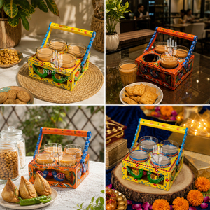 Plateau de service rectangulaire en MDF décoratif peint à la main avec motif floral pour anniversaire, mariage, Diwali, maison - Product Image 6