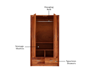 Armoire moderne grande taille en bois de sheesham massif, fabriquée à la main, avec 2 tiroirs, pour chambre à coucher, hôtel, appartement - Product Image 5