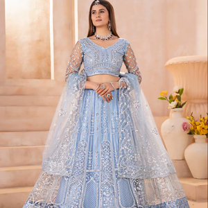 Indian Designer Butterfly Net <b>Material</b> Lehenga Choli <b>Sequins</b> Codding Embroidery Work Recycled <b>Materials</b> Party Wedding Set Heavy - Product Image 1