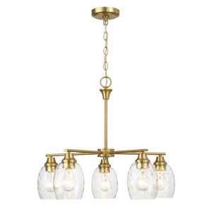 Lampadario Lineare Elegance a Cinque Luci 24"W X 8.5"H Finitura in Ottone Dorato con Pendenti in Vetro Trasparente - Product Image 3